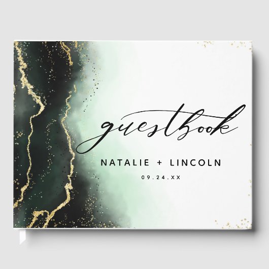 Etherische Mist Ombre Smaragd Groen vergulde bruil Gastenboek (Voorkant)
