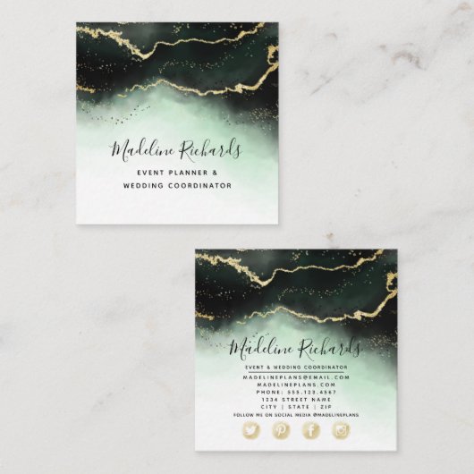 ETHERISCHE Mist Ombre Smaragdgroene Waterverf Mood Vierkante Visitekaartje (Voorkant / Achterkant)