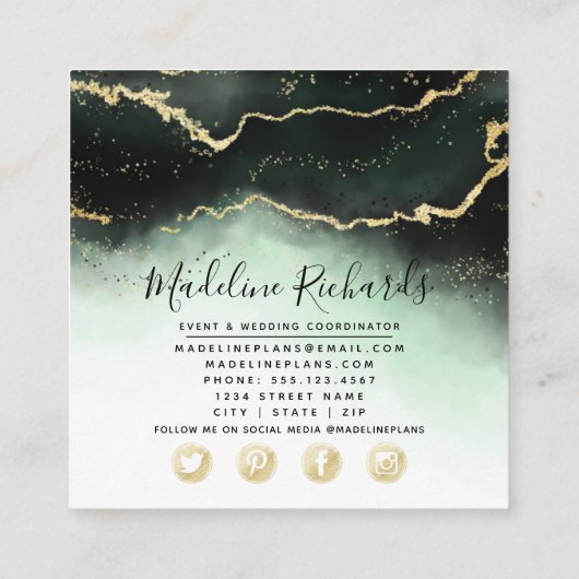 ETHERISCHE Mist Ombre Smaragdgroene Waterverf Mood Vierkante Visitekaartje (Achterkant)