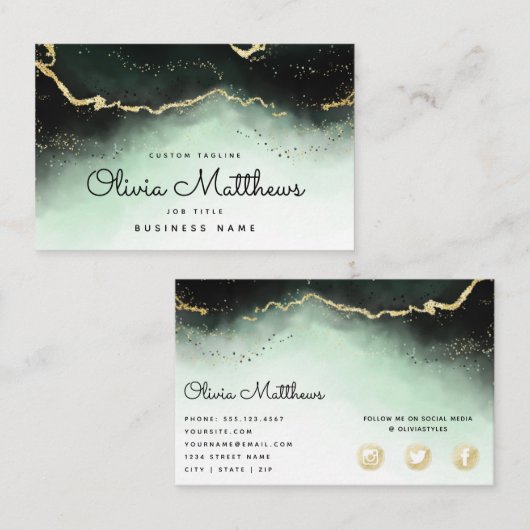 ETHERISCHE Mist Ombre Smaragdgroene Waterverf Mood Visitekaartje (Voorkant / Achterkant)