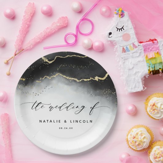 Etherische Mist Ombre Zwart Waterverf Moody Bruilo Papieren Bordje (Feest)