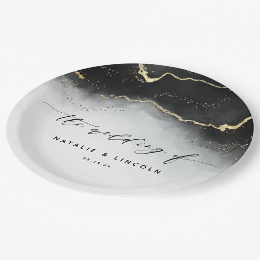 Etherische Mist Ombre Zwart Waterverf Moody Bruilo Papieren Bordje (Gekanteld)