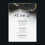 Etherische Mist Ombre Zwart Waterverf Moody Diner Menu<br><div class="desc">Etherische Mist Ombre Zwart Waterverf Moody Wedding Design met handgeschilderde waterverf misty wash vervagen achtergrond textuur, gouden folie look aderlijnen, en paden van confetti stippen en randen. Een trendy en moderne look voor elk seizoen, met een zacht dromerig kleurenpalet : Zwart, Grijs, Wit en goud, met een chique populaire borstel...</div>