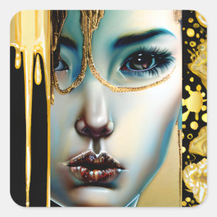 Etherische mystieke godin in goud vierkante sticker