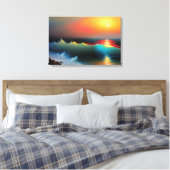 Etherische Oceaan en Zonsondergang AI Kunst Canvas Afdruk (Insitu (Slaapkamer))