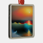 Etherische Oceaan en Zonsondergang AI Kunst Metalen Ornament (Rechts)