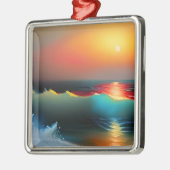 Etherische Oceaan en Zonsondergang AI Kunst Metalen Ornament (Links)