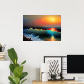 Etherische Oceaan en Zonsondergang AI Kunst Poster (Thuiskantoor)