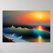 Etherische Oceaan en Zonsondergang AI Kunst Poster (Voorkant)