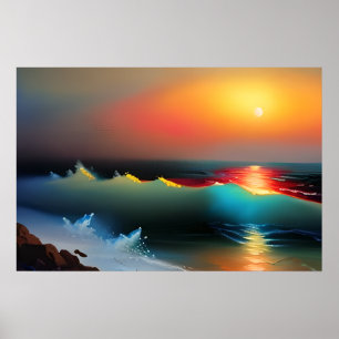 Etherische Oceaan en Zonsondergang AI Kunst Poster