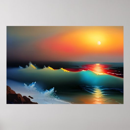 Etherische Oceaan en Zonsondergang AI Kunst Poster (Voorkant)