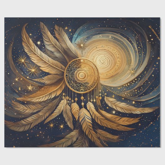 Etherische ontsnappingen, Golden Dreamcatcher Star Cadeaupapier (Vlak)