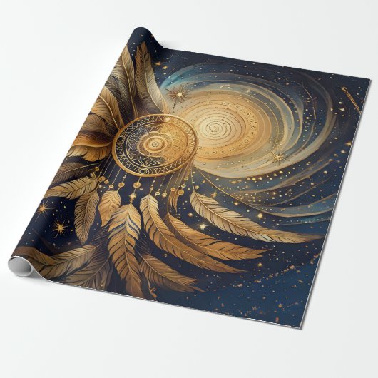 Etherische ontsnappingen, Golden Dreamcatcher Star Cadeaupapier (Uitgerold)