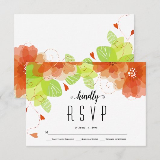 Etherische oranje bloemen bloemenherfst bruiloft R RSVP Kaartje (Voorkant / Achterkant)