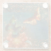  etherische Oranje vlinder op Blauwgroen Glazen Onderzetter (Achterkant)