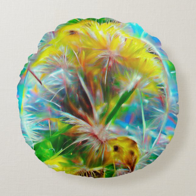 ETHERISCHE Paardenbloemen in Neon Dreamscape Rond Kussen (Voorkant)