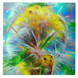 ETHERISCHE Paardenbloemen in Neon Dreamscape Tegeltje