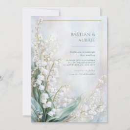 Etherische Pastel Lily Valley Gouden Lijst Bruilof Kaart