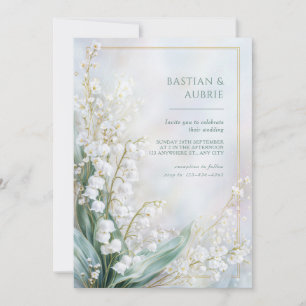 Etherische Pastel Lily Valley Gouden Lijst Bruilof Kaart