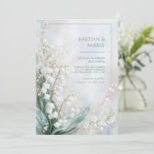 Etherische Pastel Lily Valley Gouden Lijst Bruilof Kaart (Staand voorkant)
