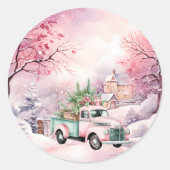 Etherische pastel  roze en groene vrachtwagen ronde sticker (Voorkant)