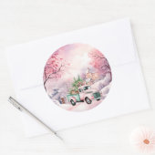 Etherische pastel  roze en groene vrachtwagen ronde sticker (Envelop)