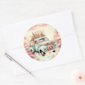 Etherische pastel  roze en groene vrachtwagen ronde sticker (Envelop)