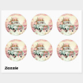 Etherische pastel  roze en groene vrachtwagen ronde sticker (Vel)