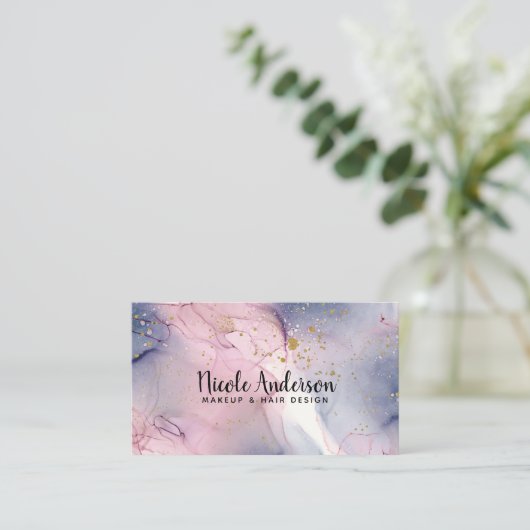 Etherische Periwinkle Pink Gold Inky Fantasy Make- Visitekaartje (Staand voorkant)