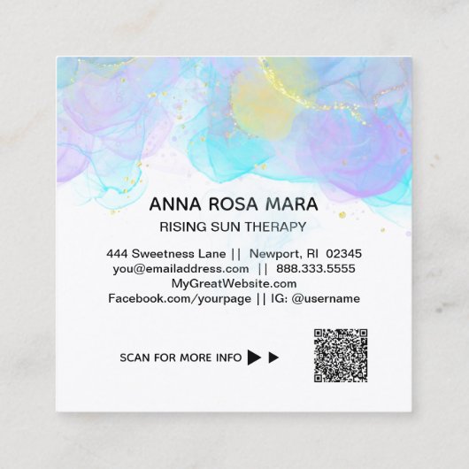 ** etherische QR. AP46 Gold Glitter Logo Abstract Vierkante Visitekaartje (Achterkant)