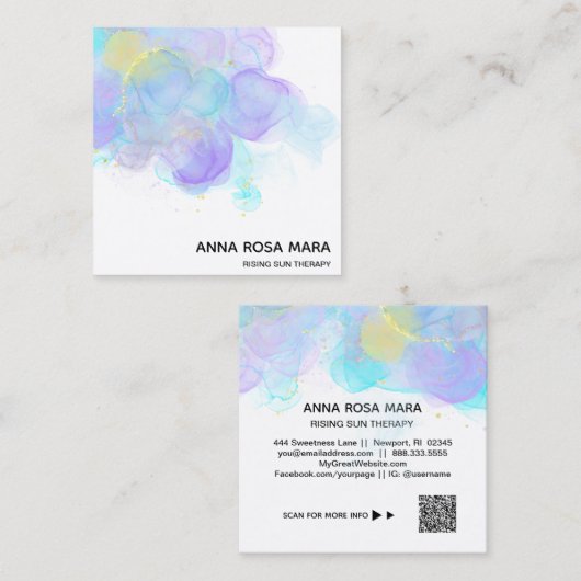 ** etherische QR. AP46 Gold Glitter Logo Abstract Vierkante Visitekaartje (Voorkant / Achterkant)