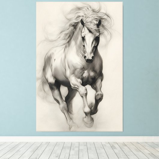Etherische rennende paard potloodschets canvas afdruk (Insitu (Houten vloer))