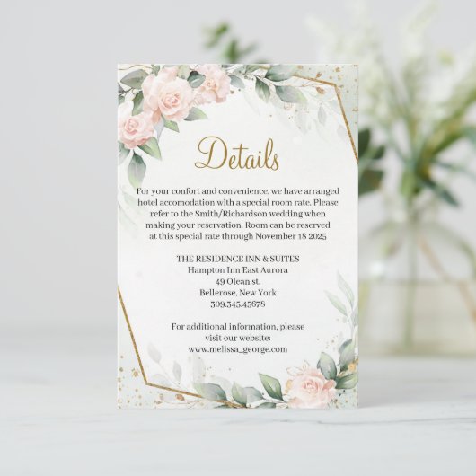 Etherische Roze Bloemen Rozen Groen Goud Details Informatiekaartje (Staand voorkant)