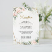 Etherische Roze Bloemen Rozen Groen Goud Receptie Informatiekaartje (Staand voorkant)
