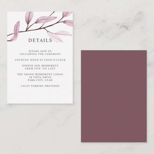 Etherische Roze BRUILOFT Hotel details Accommodati Informatiekaartje (Voorkant / Achterkant)