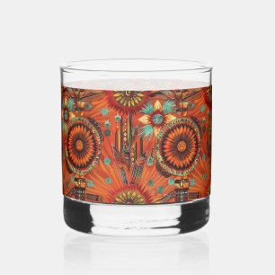 ETHERISCHE Saffier "Aztec Dream" 12 oz gedrukte ro Whisky Glas