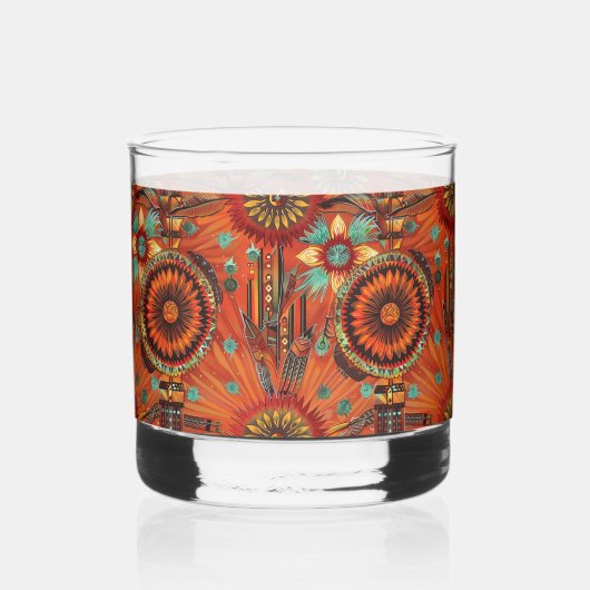 ETHERISCHE Saffier "Aztec Dream" 12 oz gedrukte ro Whisky Glas (Voorkant)