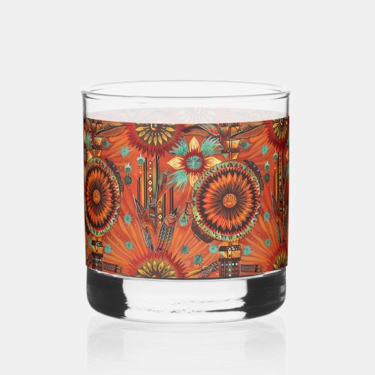 ETHERISCHE Saffier "Aztec Dream" 12 oz gedrukte ro Whisky Glas (Achterkant)