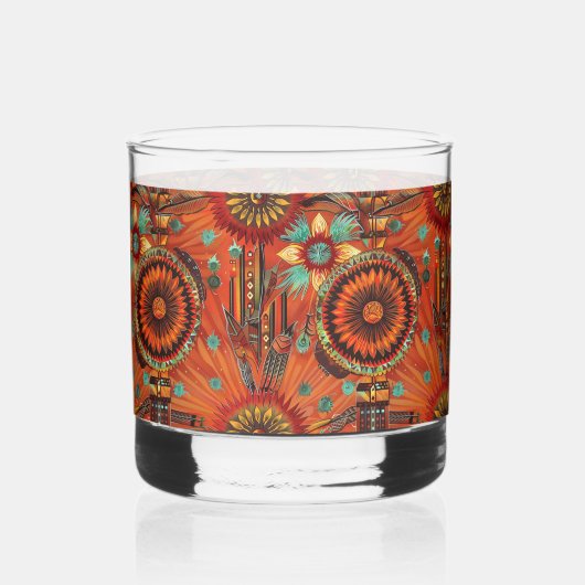 ETHERISCHE Saffier "Aztec Dream" 12 oz gedrukte ro Whisky Glas (Links)