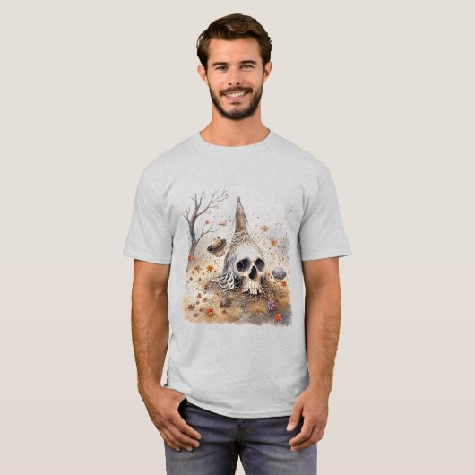 etherische schedelopstelling tussen bloesems t-shirt (Voorkant volledig)