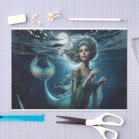 Etherische sirene maanverlichte zeemeermindecoupag tissuepapier (Craft)