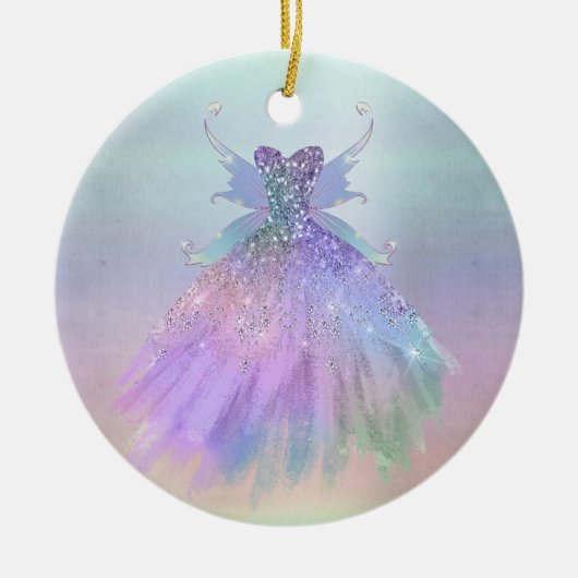 etherische sprookjesjurk | Rainbow Ombre Pastel Sh Keramisch Ornament (Voorkant)