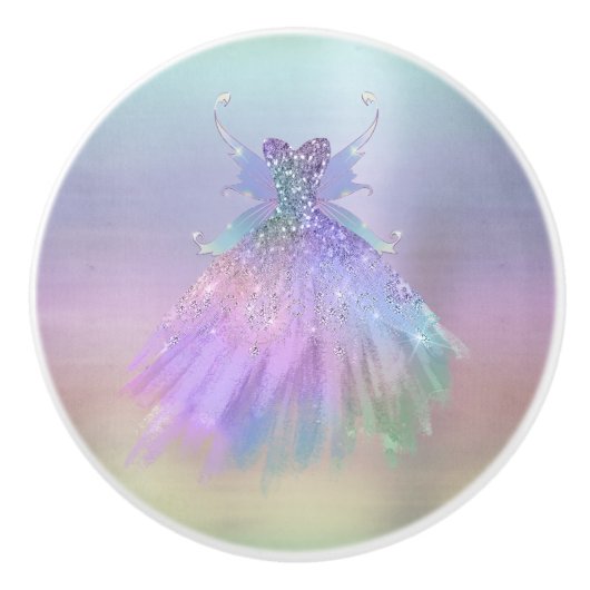 etherische sprookjesjurk | Rainbow Ombre Pastel Sh Keramische Knop (Voorkant)