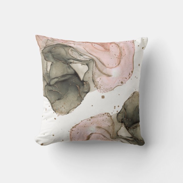 Etherische Stemming Roze Zwart Goud Inkt Fantasie  Kussen (Voorkant)