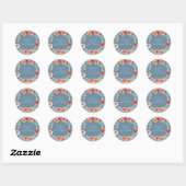 Etherische Stoffige Blauwe, Blush Perzik Bloemen B Ronde Sticker (Vel)