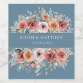 Etherische Stoffige Blauwe, Blush Roze Bloemen Dra Wijn Etiket (Enkel label)