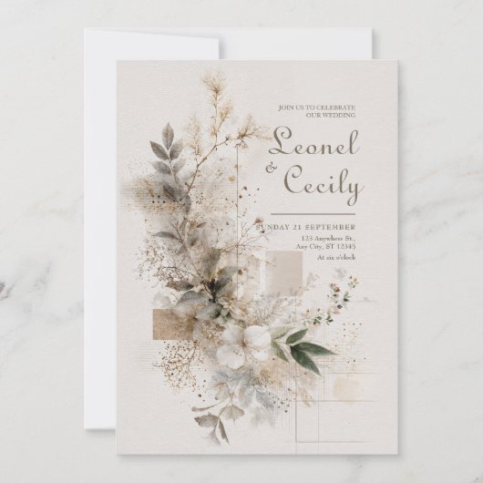 Etherische Taupe Witte Minimalistische Botanische  Kaart (Voorkant)