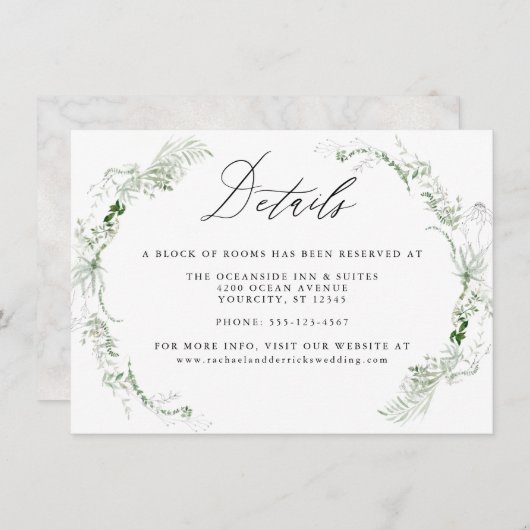 Etherische tuin groen botanische bruiloft details informatiekaartje (Voorkant / Achterkant)