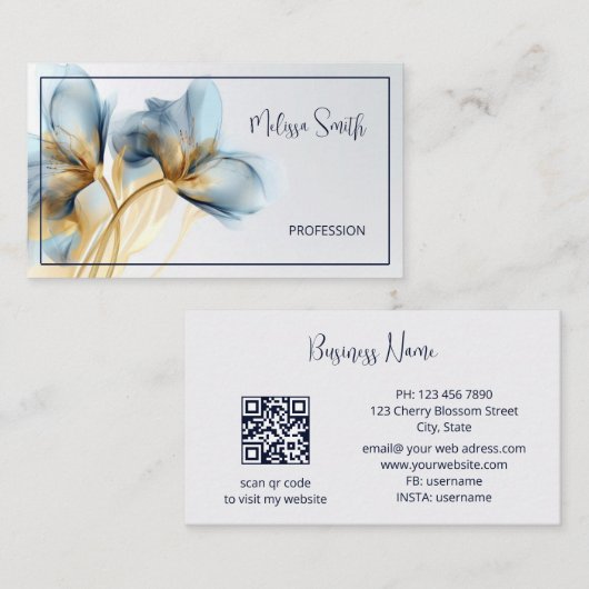 Etherische turquoise gouden bloemen visitekaartje (Voorkant / Achterkant)