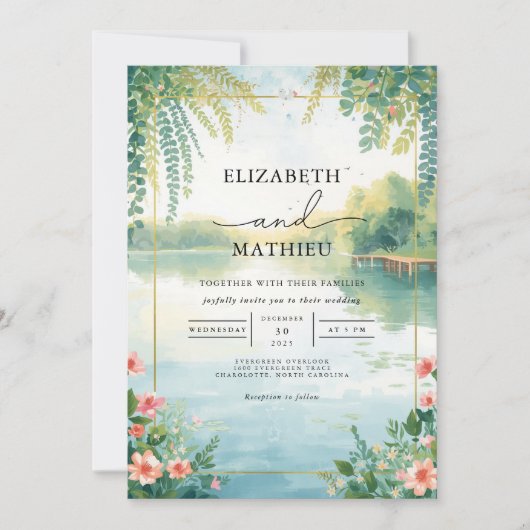 Etherische vijver Bloemen Waterverf bruiloft Kaart (Voorkant)